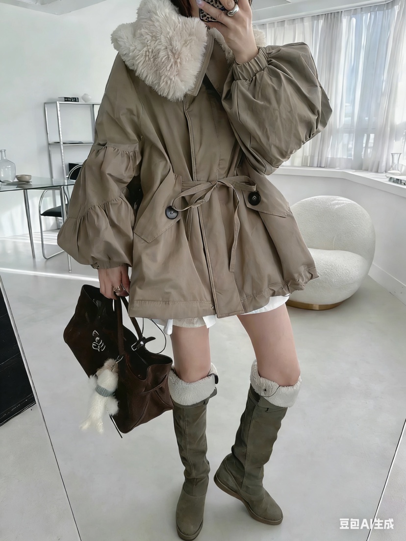 BLACKFRIDAY㊣東大門代購女裝新品26春夏時尚短款羽絨服羊毛絨BLACK FRIDAY短款羽絨服圖色1