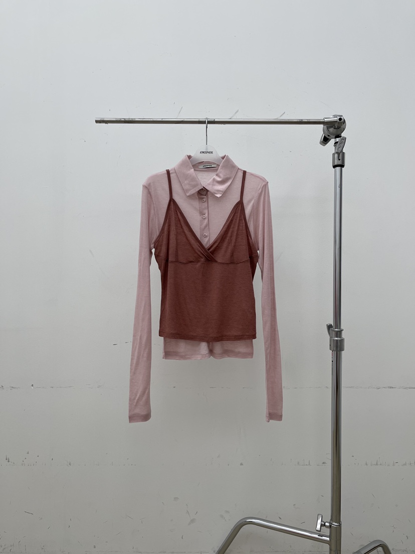 ATMOSPHERE東大門直郵㊣女裝新款時尚熱賣真品長袖T恤假兩件ATMOSPHERE/BLING長袖T恤圖色2粉