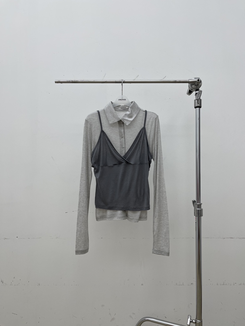 ATMOSPHERE東大門直郵㊣女裝新款時尚熱賣真品長袖T恤假兩件ATMOSPHERE/BLING長袖T恤圖色3灰