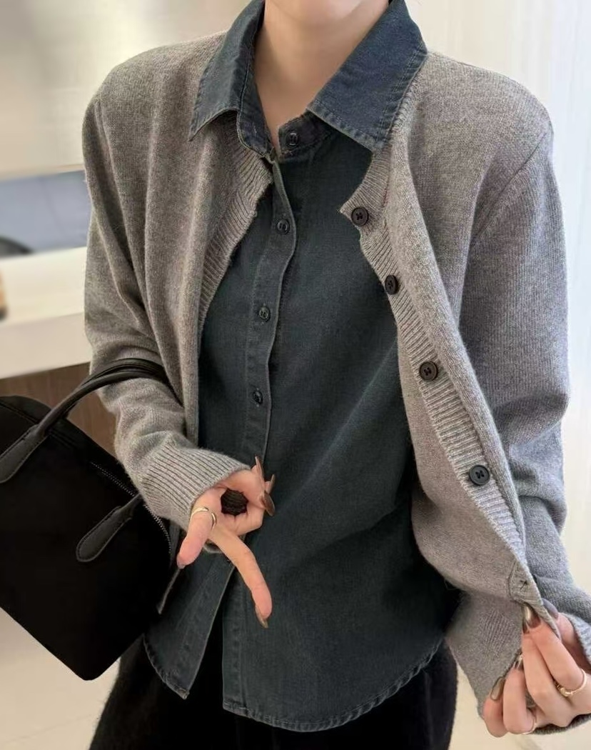 OLA㊣東大門實拍女士新款熱賣人氣職業真品推薦針織衫假兩件mellor/OLA針織衫