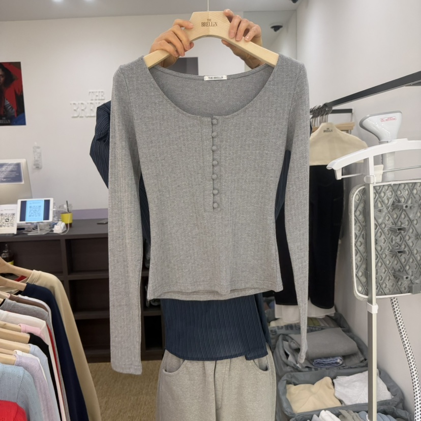 BRELLIN韓國代購㊣女士新品真品職業休閑26春夏長袖T恤春款紐扣BRELLIN長袖T恤圖色1