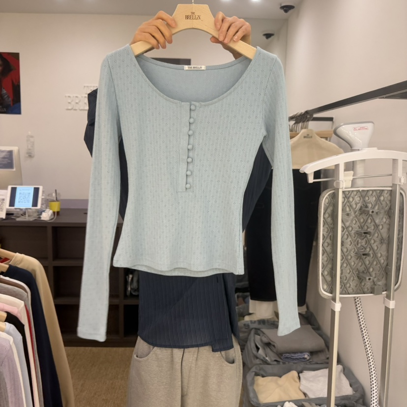 BRELLIN韓國代購㊣女士新品真品職業休閑26春夏長袖T恤春款紐扣BRELLIN長袖T恤圖色2
