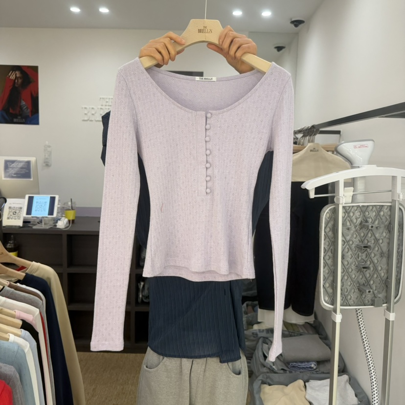 BRELLIN韓國代購㊣女士新品真品職業休閑26春夏長袖T恤春款紐扣BRELLIN長袖T恤圖色3