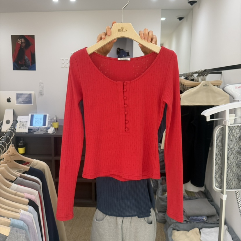 BRELLIN韓國代購㊣女士新品真品職業休閑26春夏長袖T恤春款紐扣BRELLIN長袖T恤圖色4