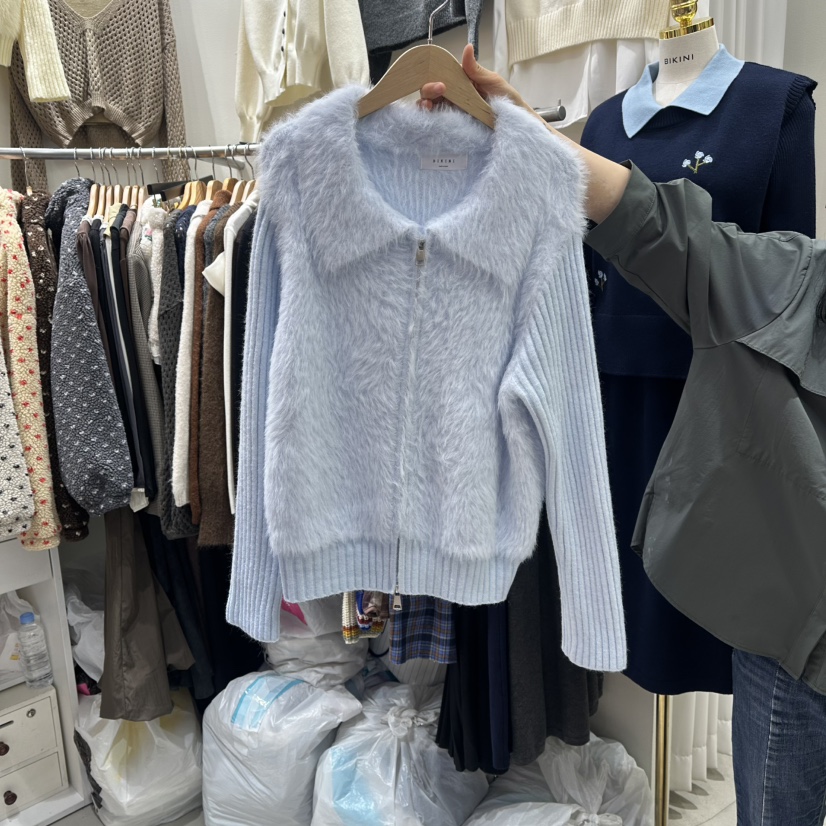 BIKINI㊣東大門代購女裝新款時尚熱賣推薦真品毛衣毛絨拉鏈BIKINI毛衣圖色3