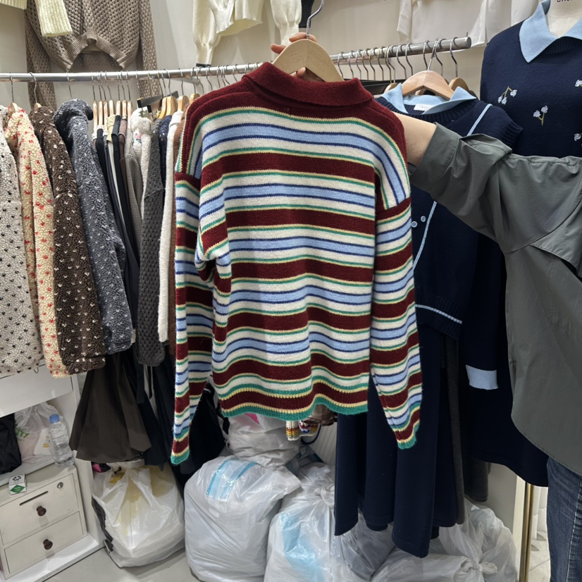 BIKINI㊣東大門代購女士新款26春夏推薦人氣時尚針織衫條紋BIKINI針織衫