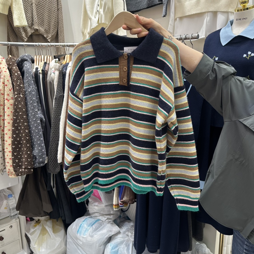 BIKINI㊣東大門代購女士新款26春夏推薦人氣時尚針織衫條紋BIKINI針織衫圖色1