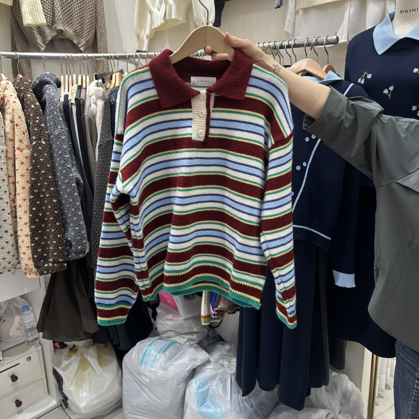 BIKINI㊣東大門代購女士新款26春夏推薦人氣時尚針織衫條紋BIKINI針織衫圖色2