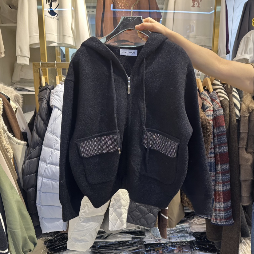 COCO HOLIC韓國直郵㊣女士新款推薦時尚熱賣針織衫連帽拉鏈衫COCO HOLIC針織衫圖色2