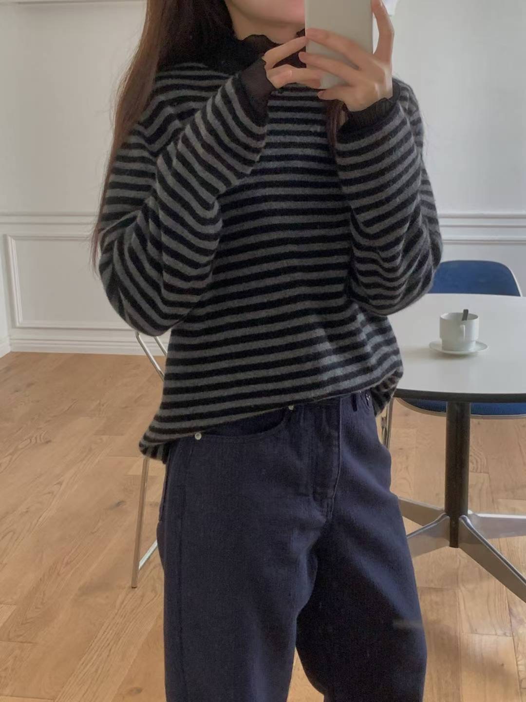 LIBRE東大門代購女士新款人氣熱賣時尚休閑針織衫羊絨船領HAY KNOCK針織衫圖色1