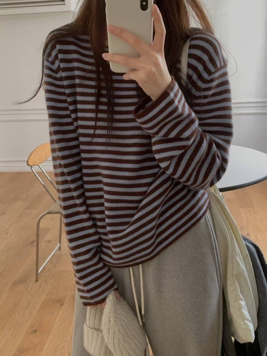 LIBRE東大門代購女士新款人氣熱賣時尚休閑針織衫羊絨船領HAY KNOCK針織衫圖色3