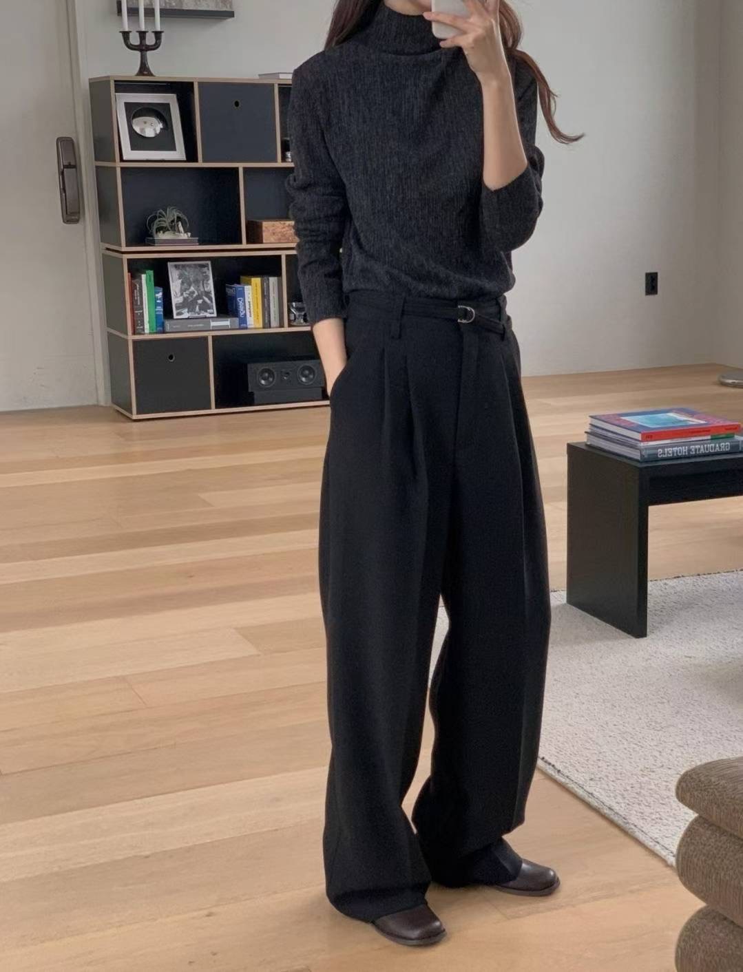 LIBRE東大門直郵女裝新品職業推薦25秋冬休閑褲含腰帶羊毛HAY KNOCK休閑褲