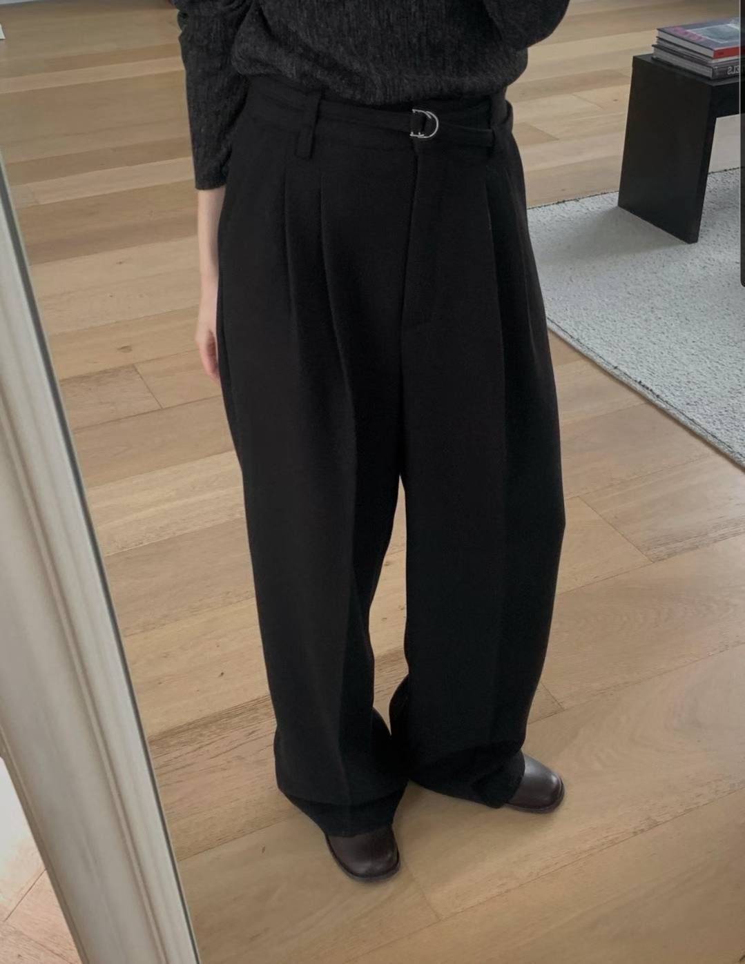 LIBRE東大門直郵女裝新品職業推薦25秋冬休閑褲含腰帶羊毛HAY KNOCK休閑褲圖色1