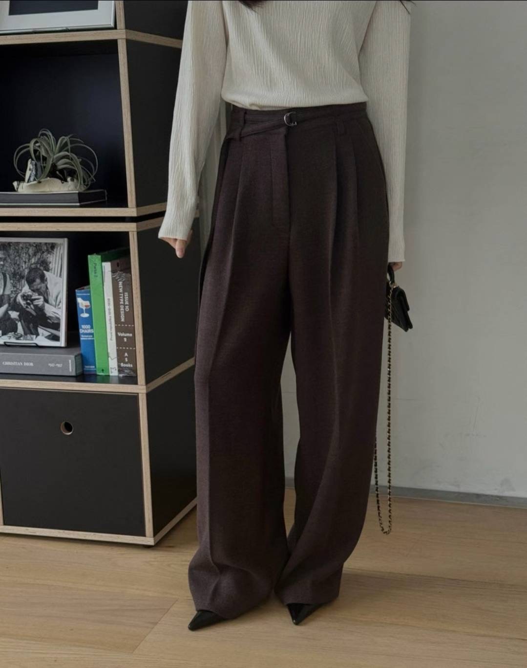 LIBRE東大門直郵女裝新品職業推薦25秋冬休閑褲含腰帶羊毛HAY KNOCK休閑褲圖色2