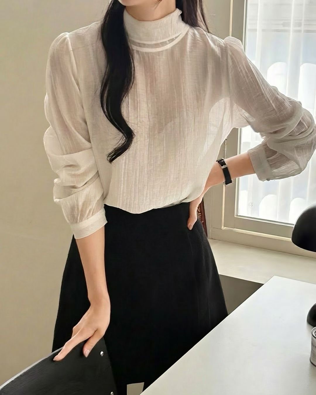 VIVIANLEE韓國直郵女士新款人氣職業25秋冬襯衫蕾絲衫系帶VIVIANLEE襯衫/蕾絲衫