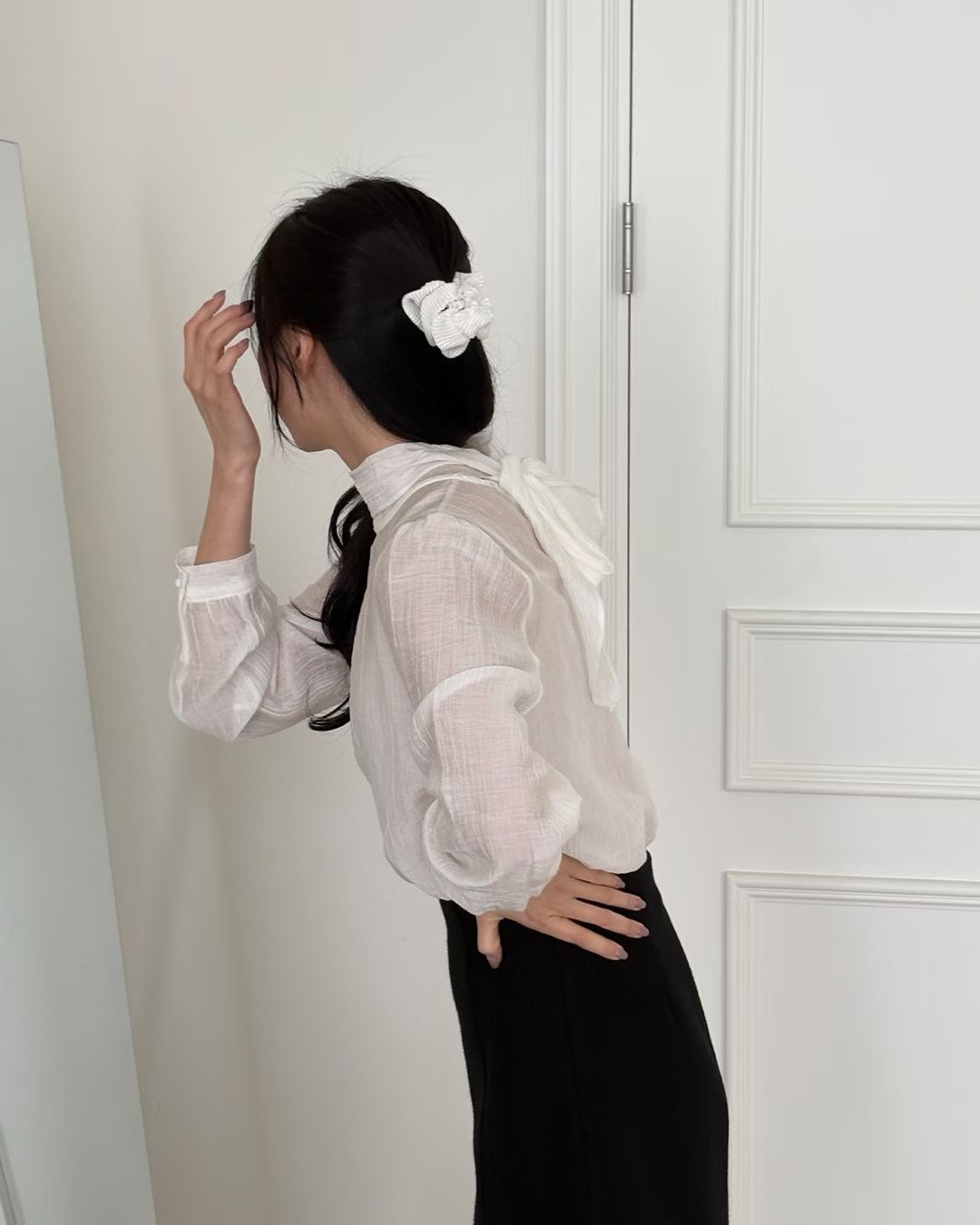 VIVIANLEE韓國直郵女士新款人氣職業25秋冬襯衫蕾絲衫系帶VIVIANLEE襯衫/蕾絲衫