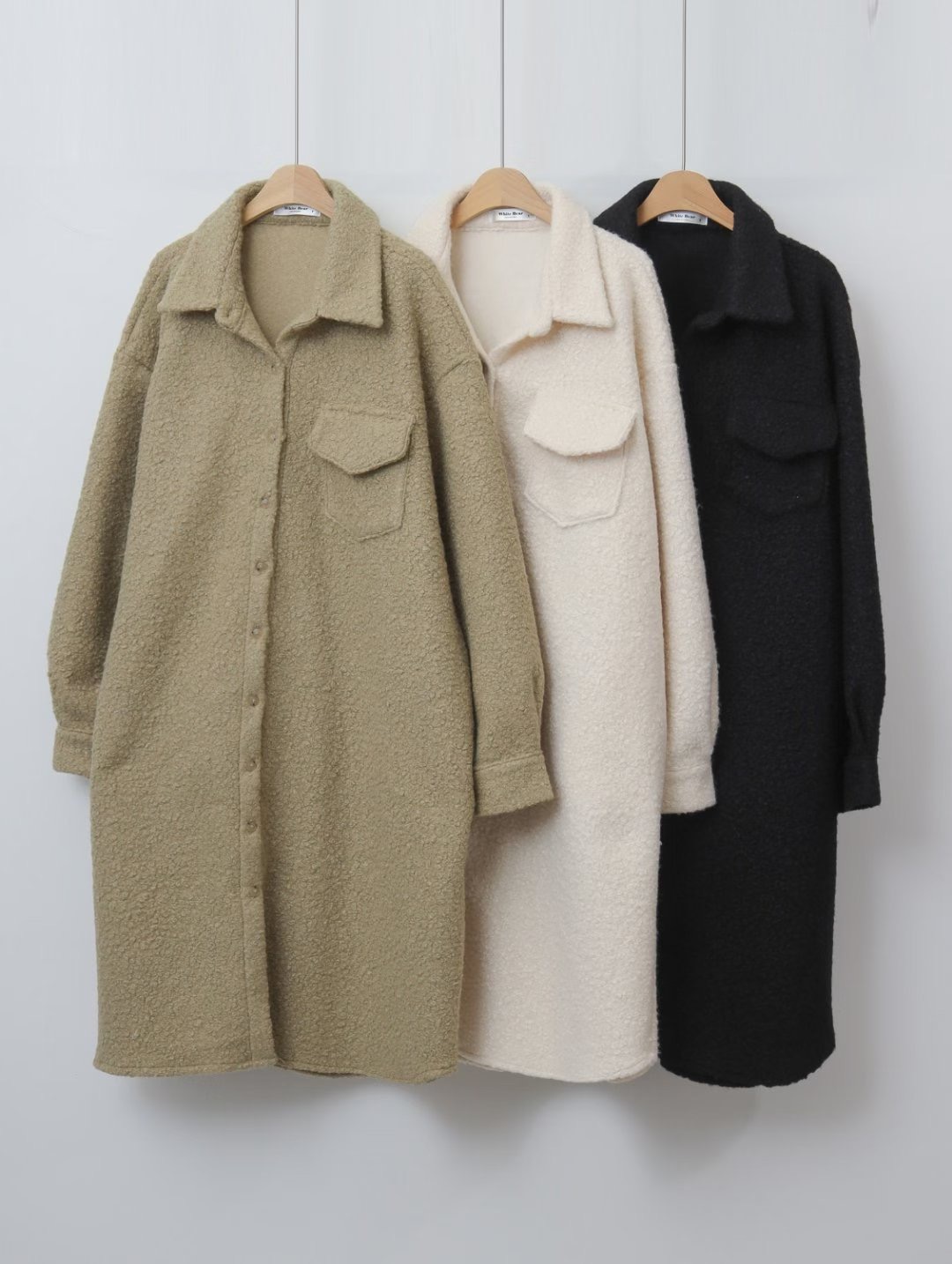 WHITE BEAR韓國代購㊣女士新款人氣熱賣推薦真品中長款大衣WHITE BEAR中長款大衣