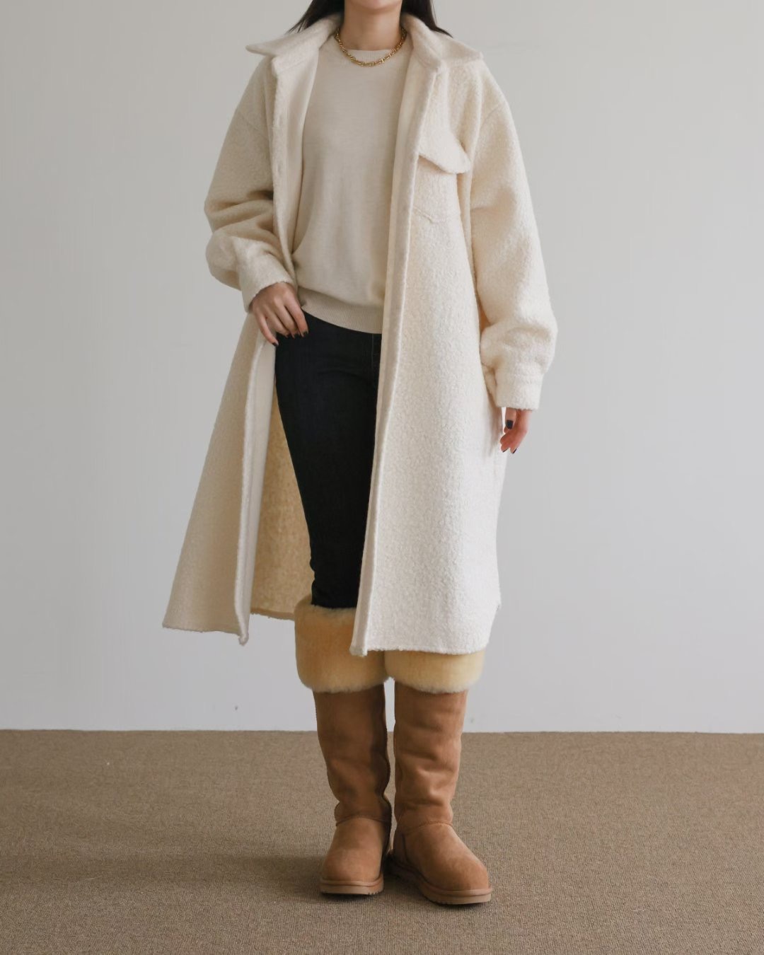 WHITE BEAR韓國代購㊣女士新款人氣熱賣推薦真品中長款大衣WHITE BEAR中長款大衣