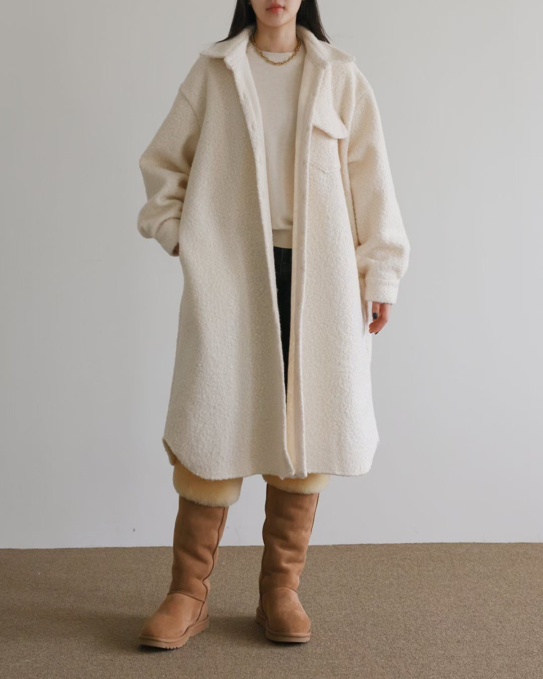 WHITE BEAR韓國代購㊣女士新款人氣熱賣推薦真品中長款大衣WHITE BEAR中長款大衣