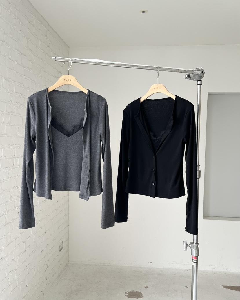 VERNI韓國代購㊣女裝新款休閑真品人氣26春夏長袖T恤假兩件開衫VERNI長袖T恤