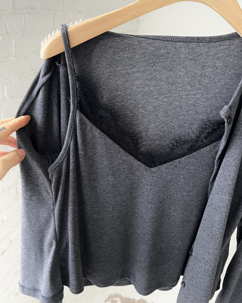 VERNI韓國代購㊣女裝新款休閑真品人氣26春夏長袖T恤假兩件開衫VERNI長袖T恤