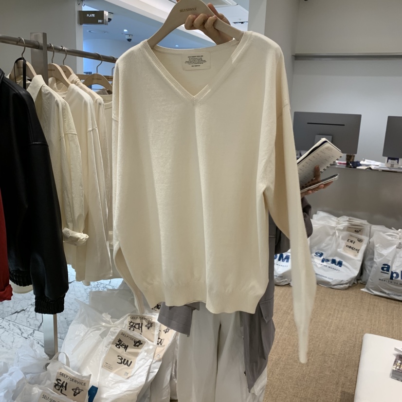SELF SERVICE韓國直郵㊣女裝新款推薦職業休閑針織衫V領棉質SELF SERVICE針織衫圖色2