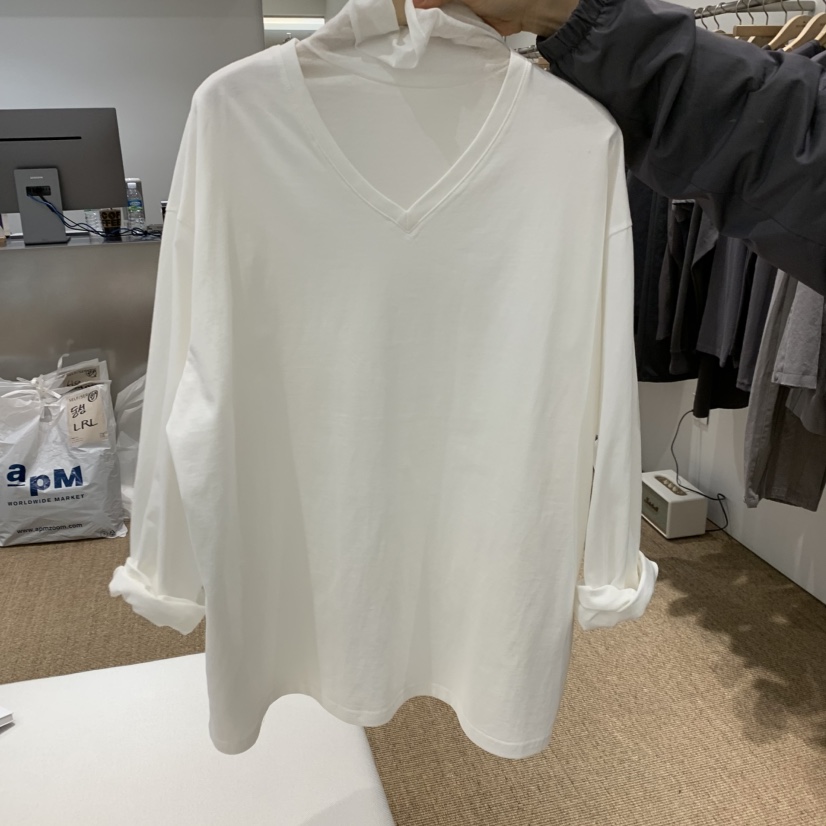 SELF SERVICE韓國代購㊣女裝新品時尚推薦真品人氣長袖T恤V領SELF SERVICE長袖T恤圖色1