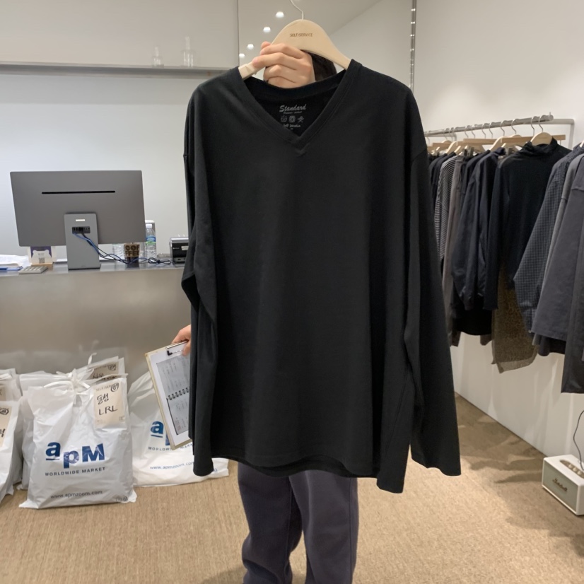 SELF SERVICE韓國代購㊣女裝新品時尚推薦真品人氣長袖T恤V領SELF SERVICE長袖T恤圖色2
