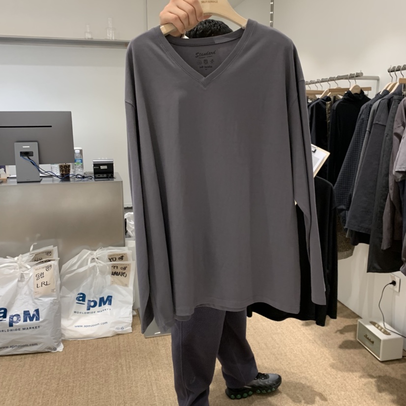 SELF SERVICE韓國代購㊣女裝新品時尚推薦真品人氣長袖T恤V領SELF SERVICE長袖T恤圖色5