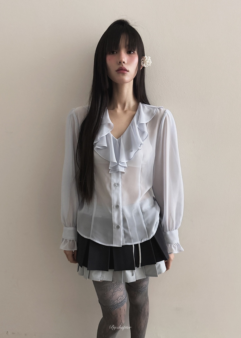BY CHAPTER韓國直郵㊣女裝新品職業推薦襯衫蕾絲衫春款雪紡BY Chapter襯衫/蕾絲衫