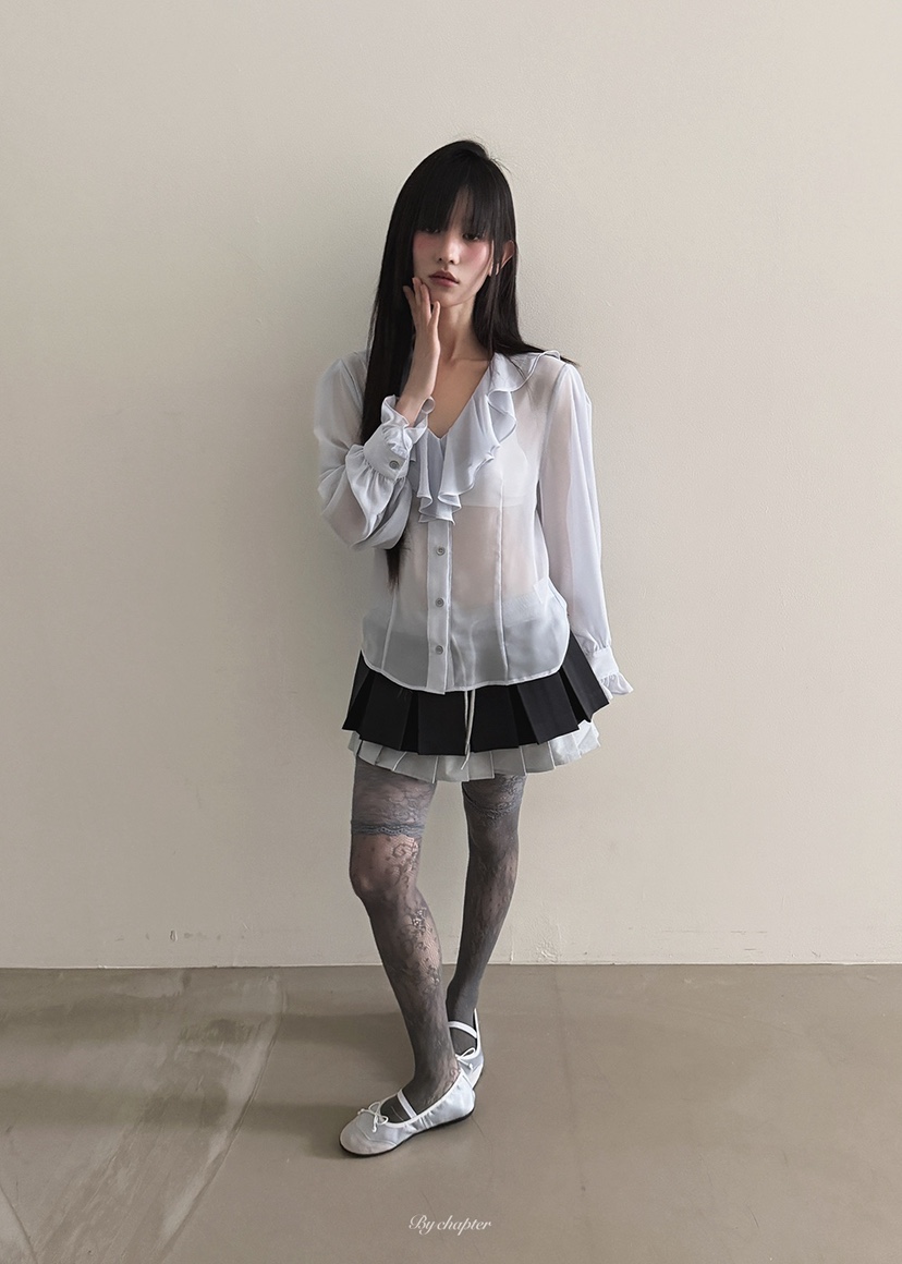 BY CHAPTER韓國直郵㊣女裝新品職業推薦襯衫蕾絲衫春款雪紡BY Chapter襯衫/蕾絲衫