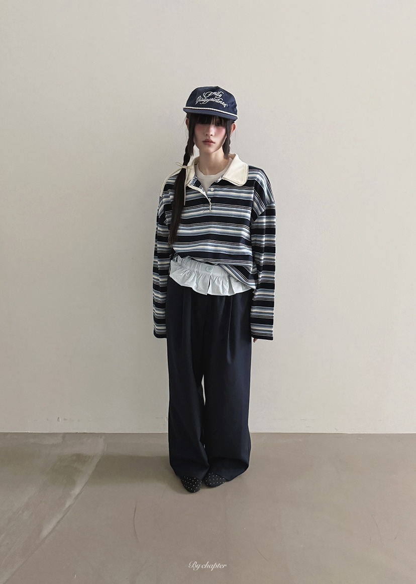 BY CHAPTER韓國直郵㊣女裝新品職業時尚推薦長袖T恤春款紐扣BY Chapter長袖T恤