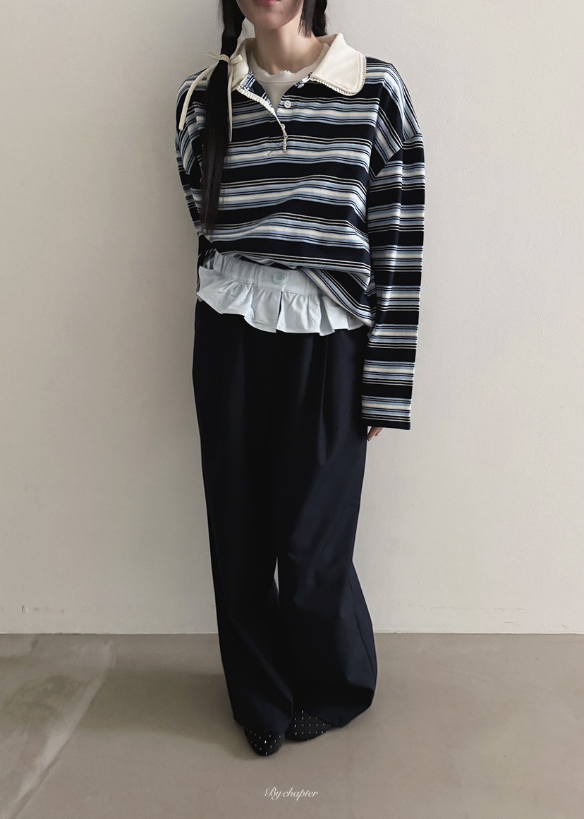 BY CHAPTER韓國直郵㊣女裝新品職業時尚推薦長袖T恤春款紐扣BY Chapter長袖T恤