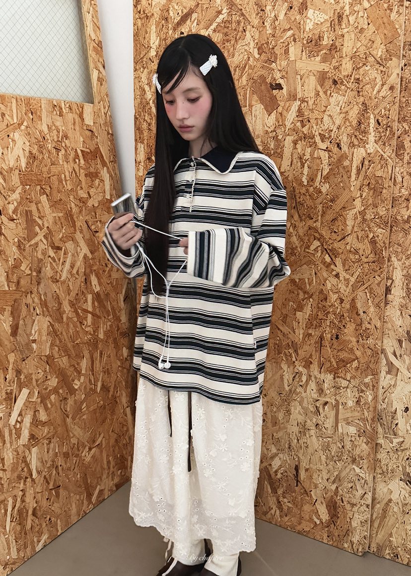 BY CHAPTER韓國直郵㊣女裝新品職業時尚推薦長袖T恤春款紐扣BY Chapter長袖T恤