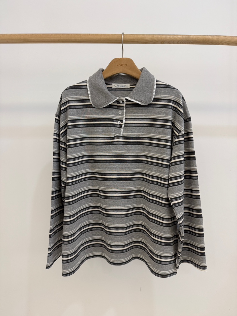 BY CHAPTER韓國直郵㊣女裝新品職業時尚推薦長袖T恤春款紐扣BY Chapter長袖T恤圖色1