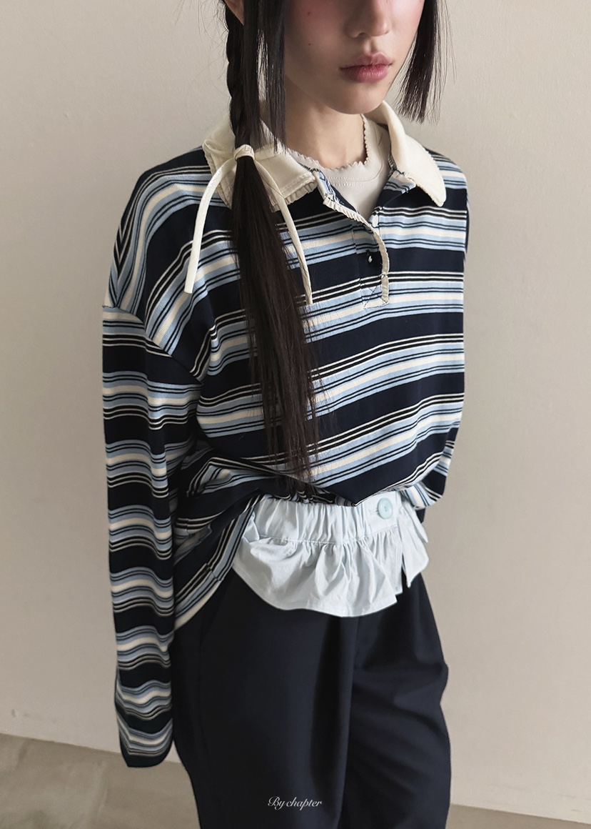 BY CHAPTER韓國直郵㊣女裝新品職業時尚推薦長袖T恤春款紐扣BY Chapter長袖T恤圖色2