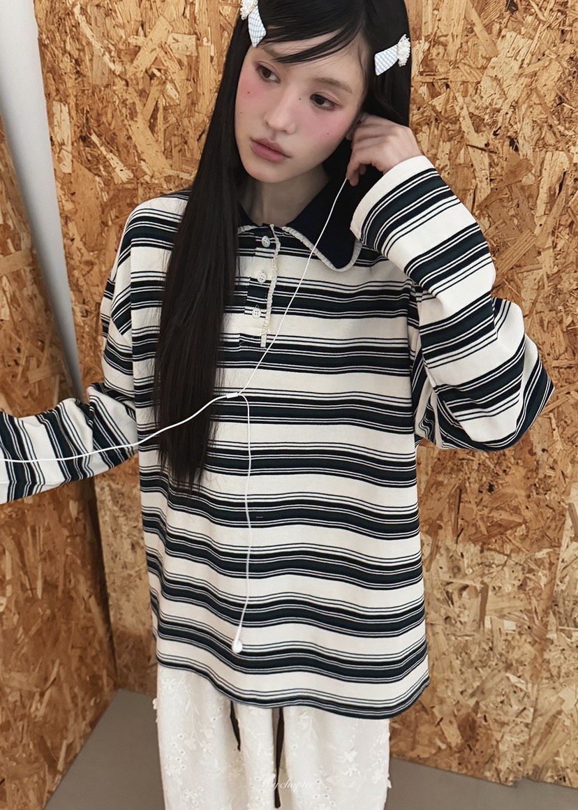 BY CHAPTER韓國直郵㊣女裝新品職業時尚推薦長袖T恤春款紐扣BY Chapter長袖T恤圖色3