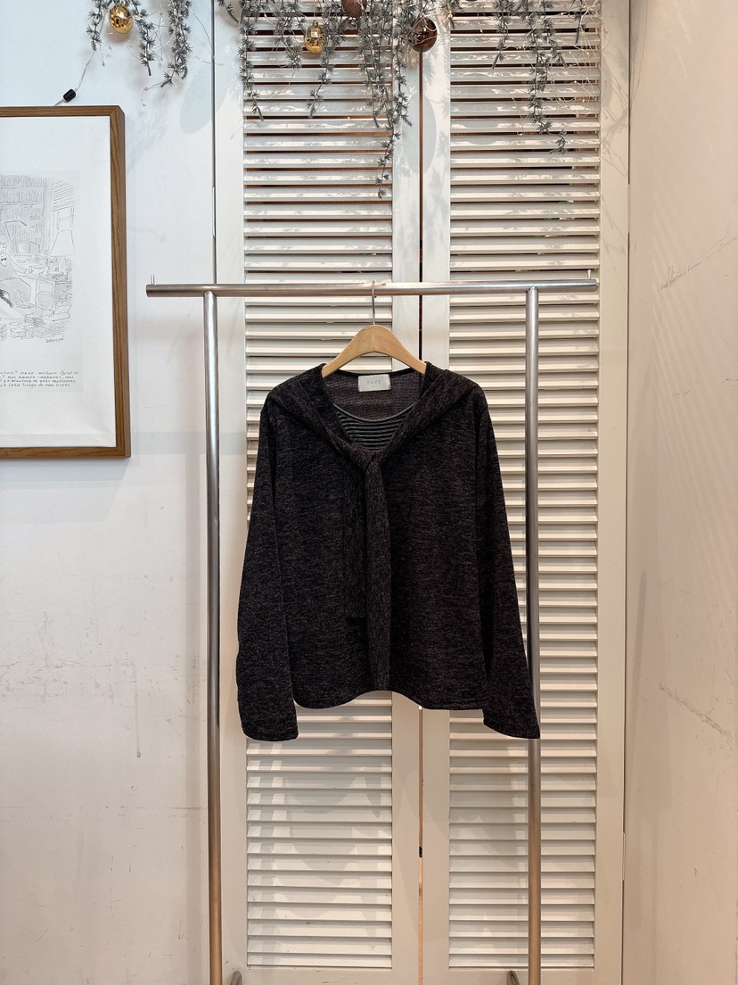 FAVE-L韓國代購㊣女裝新品職業休閑時尚推薦長袖T恤披肩春款FAVE-L長袖T恤圖色3墨