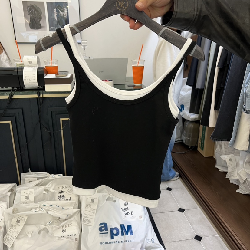 VIRKIN韓國直郵㊣女士新品休閑26春夏吊帶背心假兩件雙排扣VIRKIN吊帶/背心圖色2