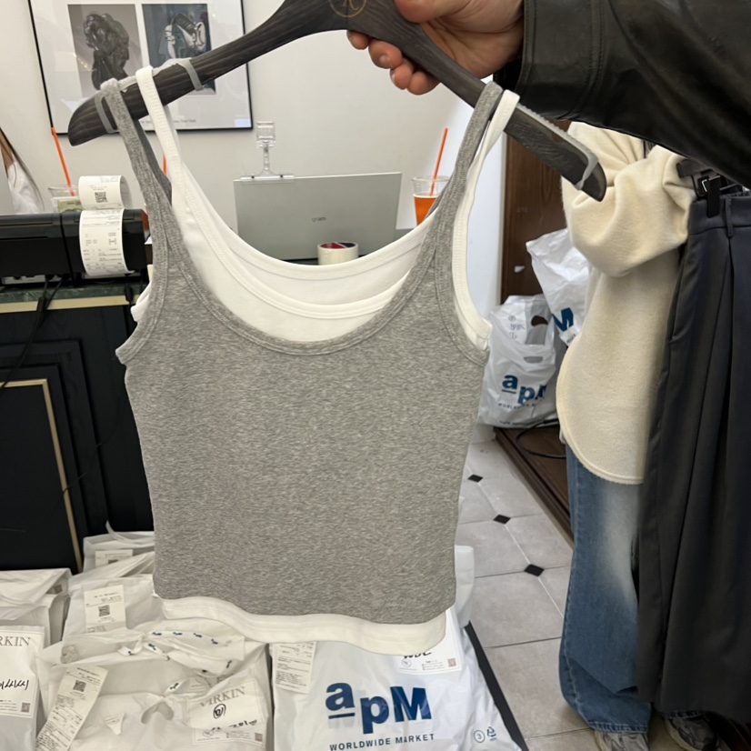 VIRKIN韓國直郵㊣女士新品休閑26春夏吊帶背心假兩件雙排扣VIRKIN吊帶/背心圖色3