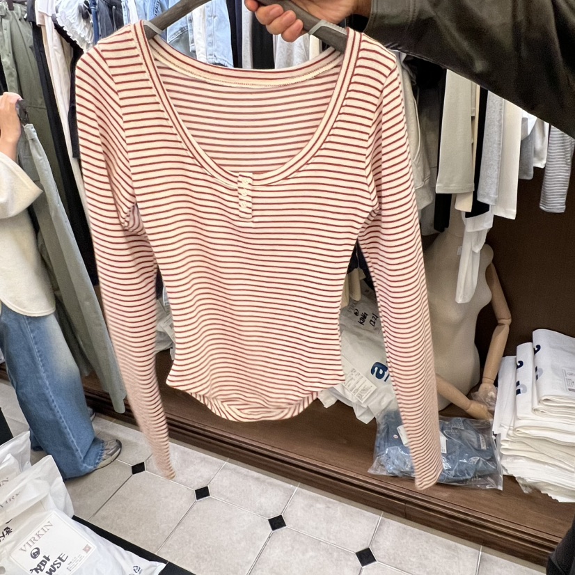 VIRKIN東大門直郵㊣女士新品職業人氣真品熱賣長袖T恤柔軟紐扣VIRKIN長袖T恤圖色3
