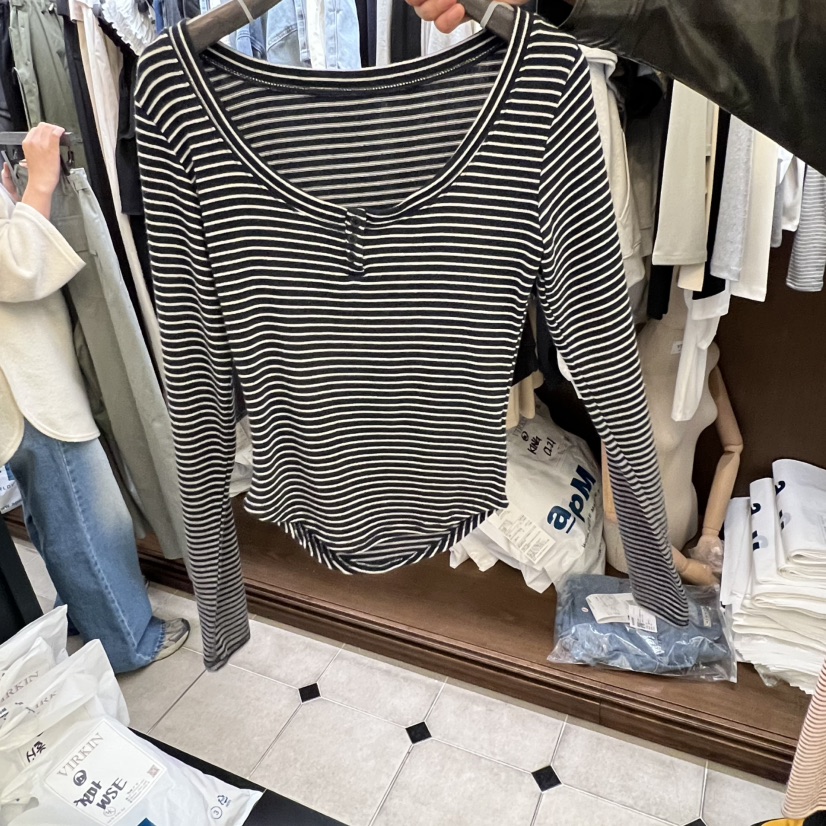 VIRKIN東大門直郵㊣女士新品職業人氣真品熱賣長袖T恤柔軟紐扣VIRKIN長袖T恤圖色4