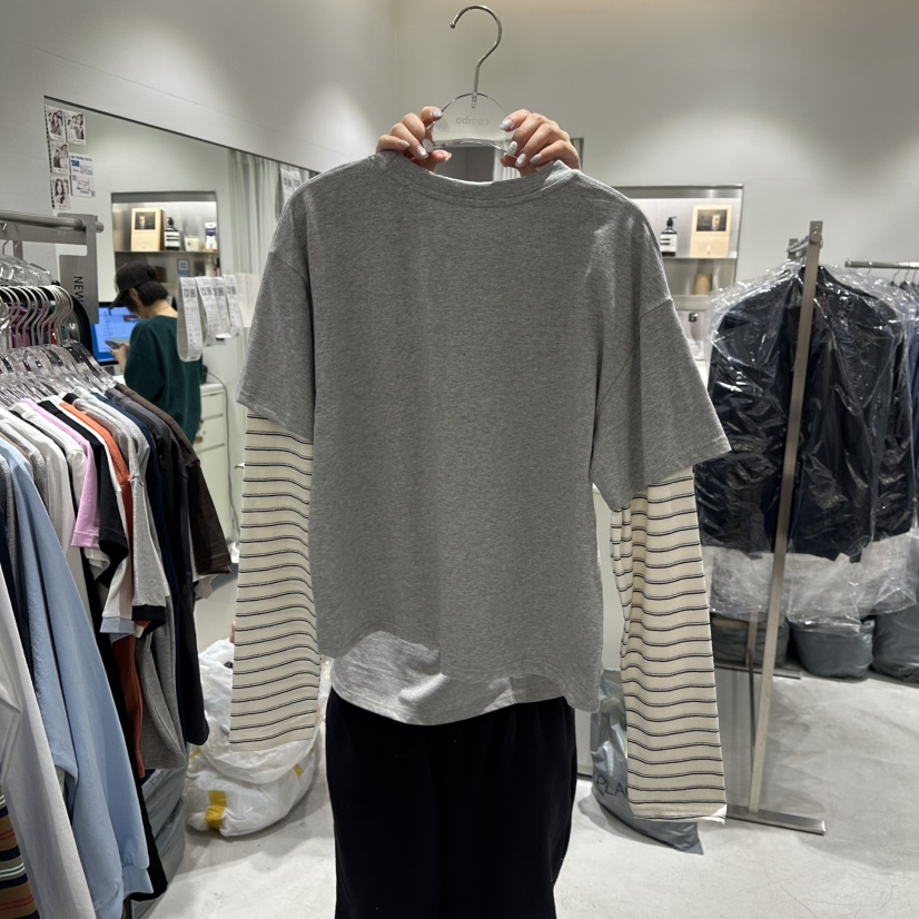 COMBO韓國代購㊣女裝新品26春夏休閑人氣長袖T恤假兩件春款COM_BO長袖T恤