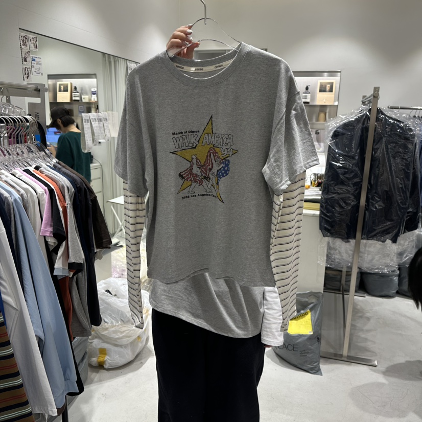 COMBO韓國代購㊣女裝新品26春夏休閑人氣長袖T恤假兩件春款COM_BO長袖T恤圖色3