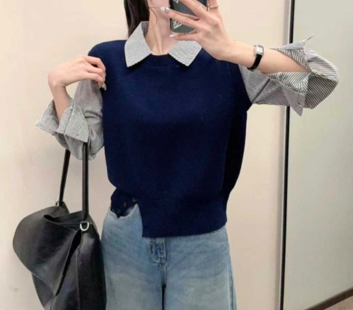 BLING BLING-S/RICO韓國代購㊣女士新款真品針織衫假兩件BLING BLING-S/RICO針織衫