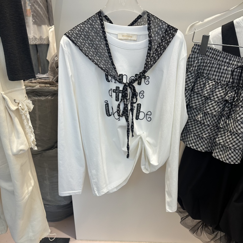 MIMME/LOOKK東大門直郵㊣女士新款時尚26春夏長袖T恤含圍巾春款MIMME/LOOKK長袖T恤圖色1