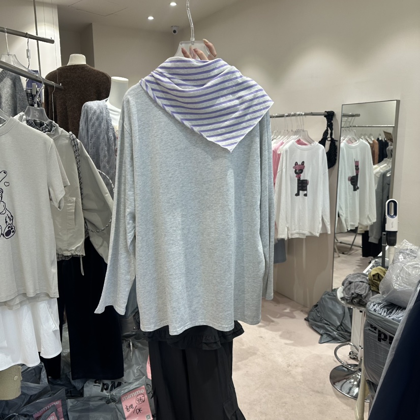 MIMME/LOOKK韓國直郵㊣女士新品人氣長袖T恤含圍巾春款雙層MIMME/LOOKK長袖T恤