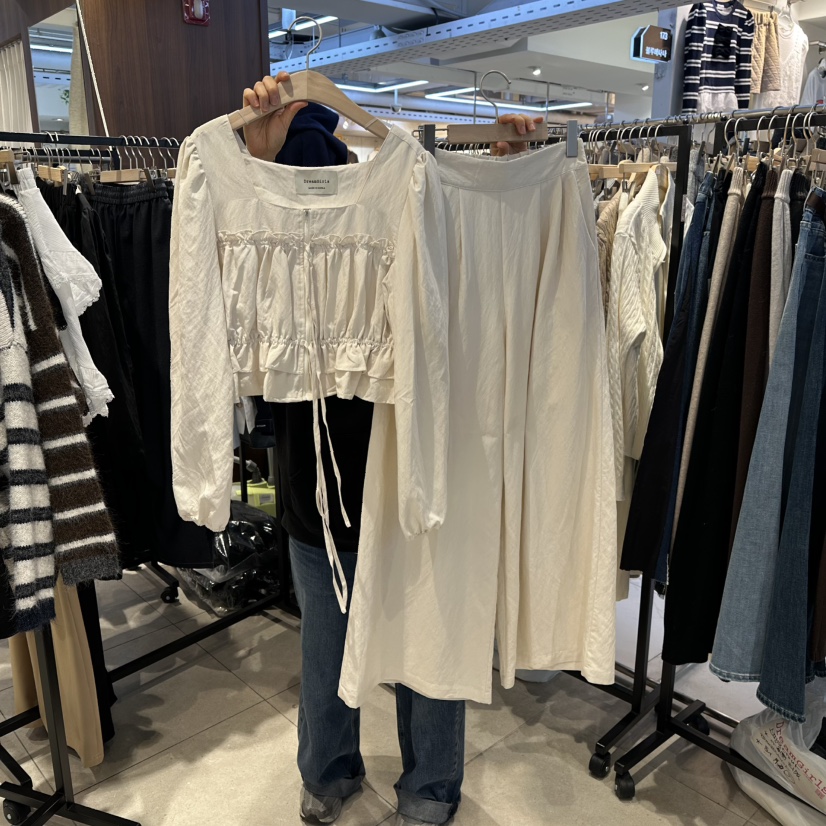 DREAM GIRIS/HOT PLACE㊣東大門代購女裝新品人氣套裝荷葉邊套裝褶皺DREAM GIRIS/HOT PLACE套裝圖色1