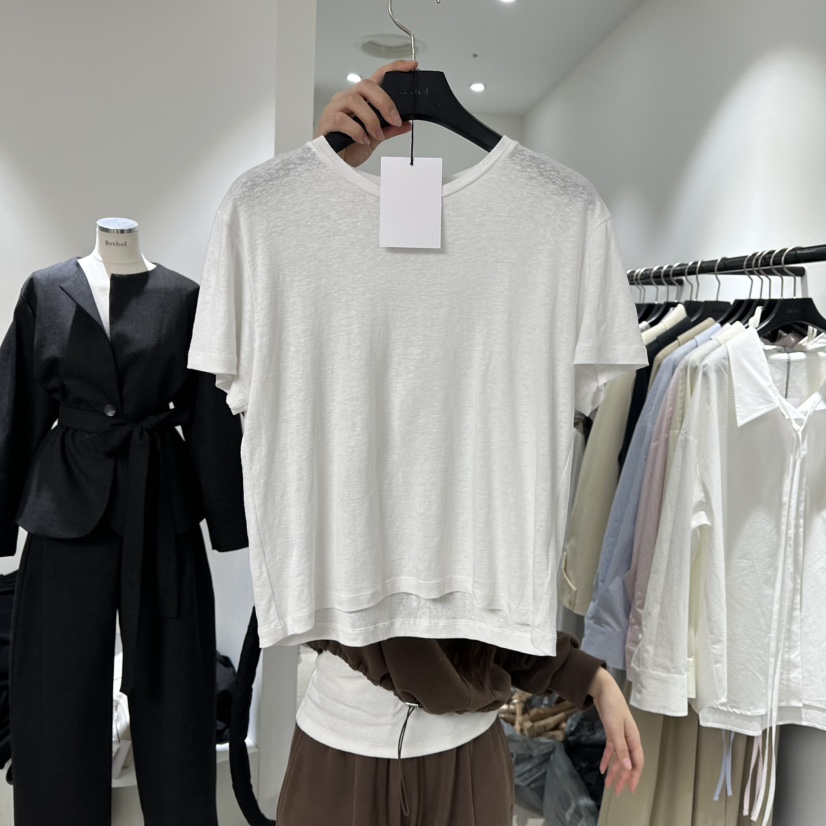 BETHEL韓國代購㊣女士新品推薦人氣時尚休閑職業T恤春款亞麻BETHELT恤圖色1