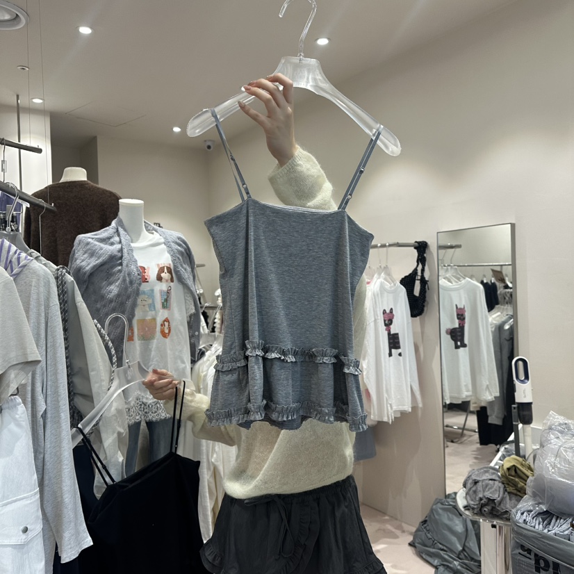 MIMME/LOOKK㊣東大門實拍女士新款時尚吊帶背心荷葉邊春款MIMME/LOOKK吊帶/背心